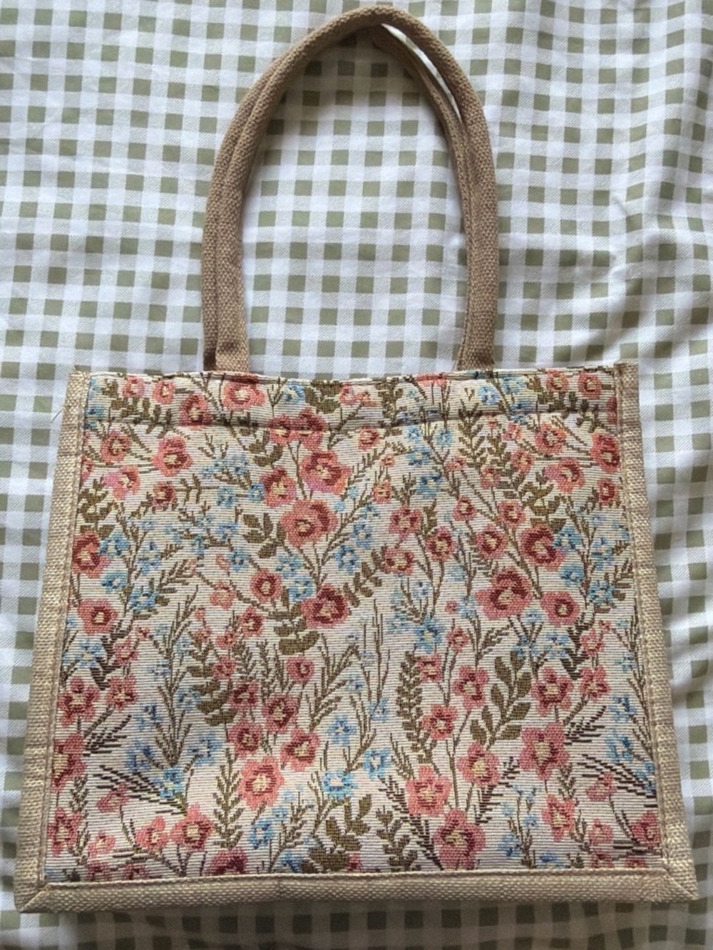 SHEIN Floral Woven Tote in Beige, Pink and Blue